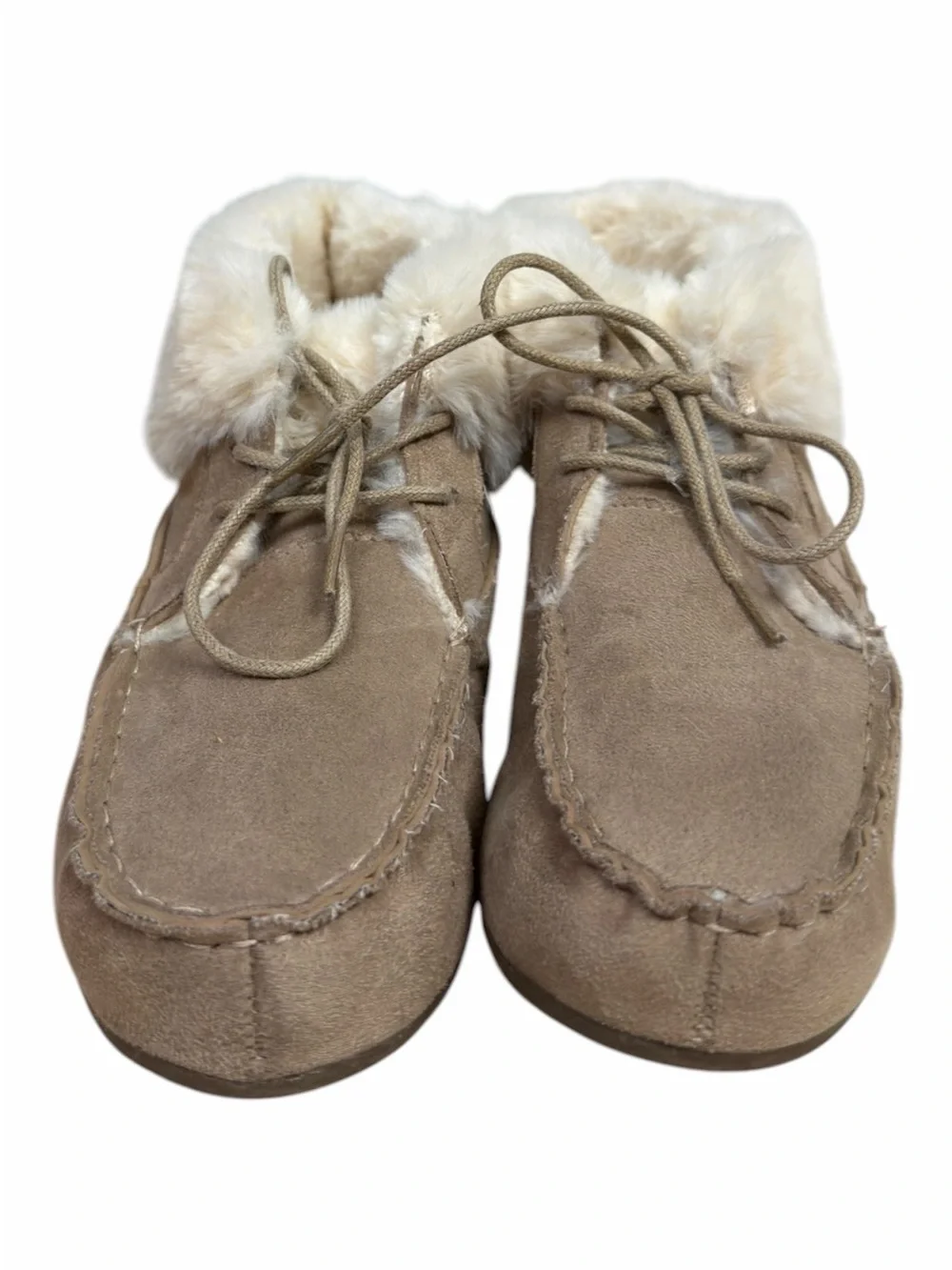 Nautica Moccasin Slippers Faux Fur Lined Brown Suede Style Women’s Size 7 Cozy